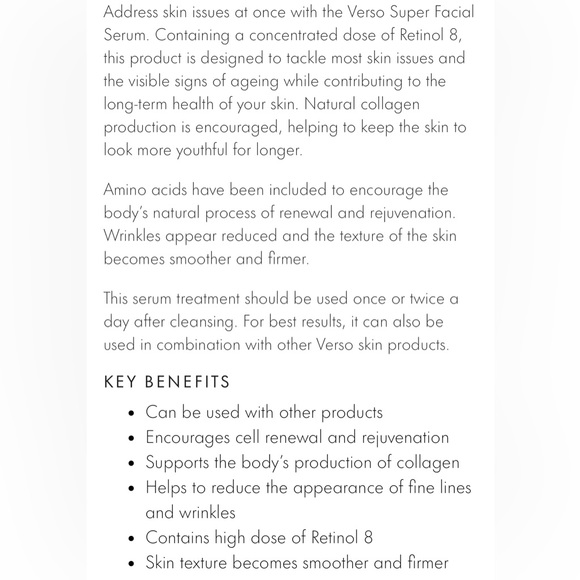 VERSO
SUPER FACIAL SERUM
WITH RETINOL 8 NIB - Picture 5 of 5